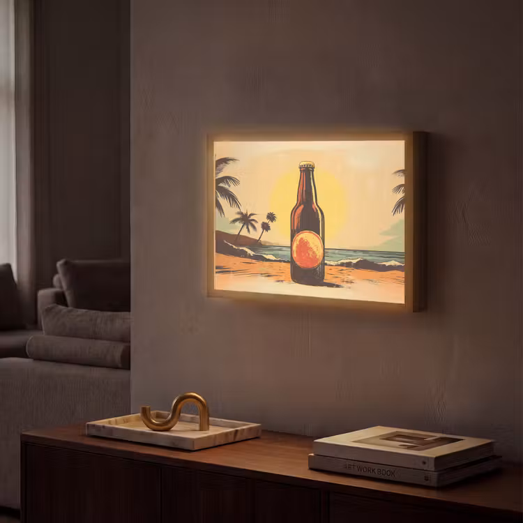 Lightbox - Wandlamp - Bierfles - Zonsondergang - Palmbomen - Zee — 2