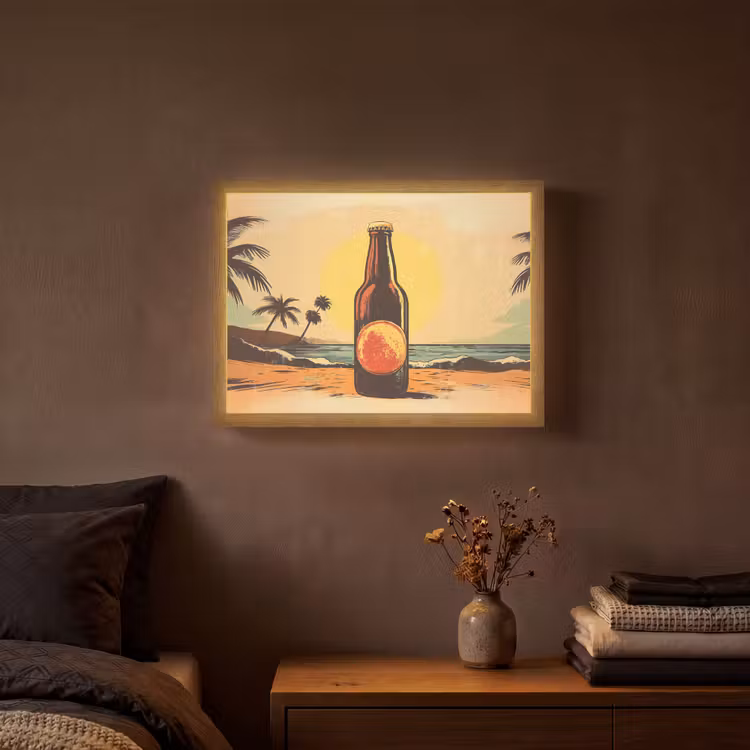 Lightbox - Wandlamp - Bierfles - Zonsondergang - Palmbomen - Zee — 3