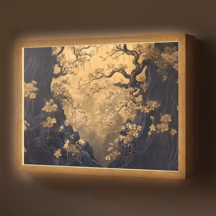 Lightbox - Wandlamp - Bloemen - Takken - Goud - Sierlijk — 1