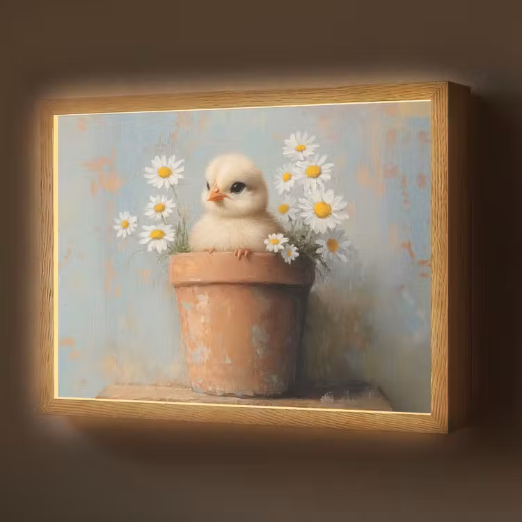 Lightbox - Wandlamp - Bloempot - Kuiken - Bloemetjes — 1