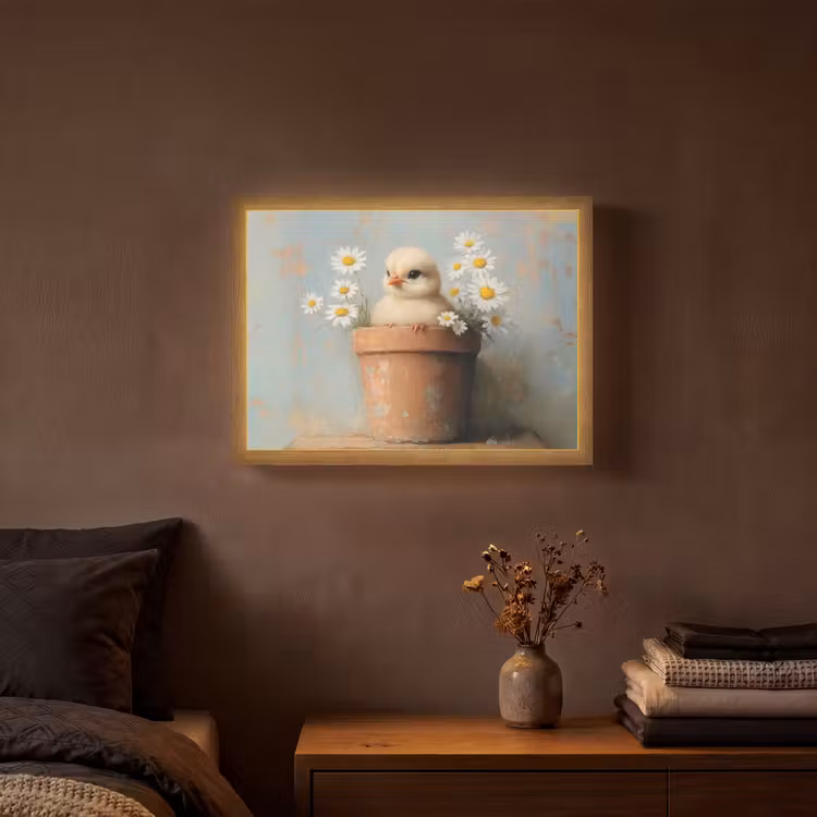 Lightbox - Wandlamp - Bloempot - Kuiken - Bloemetjes — 3