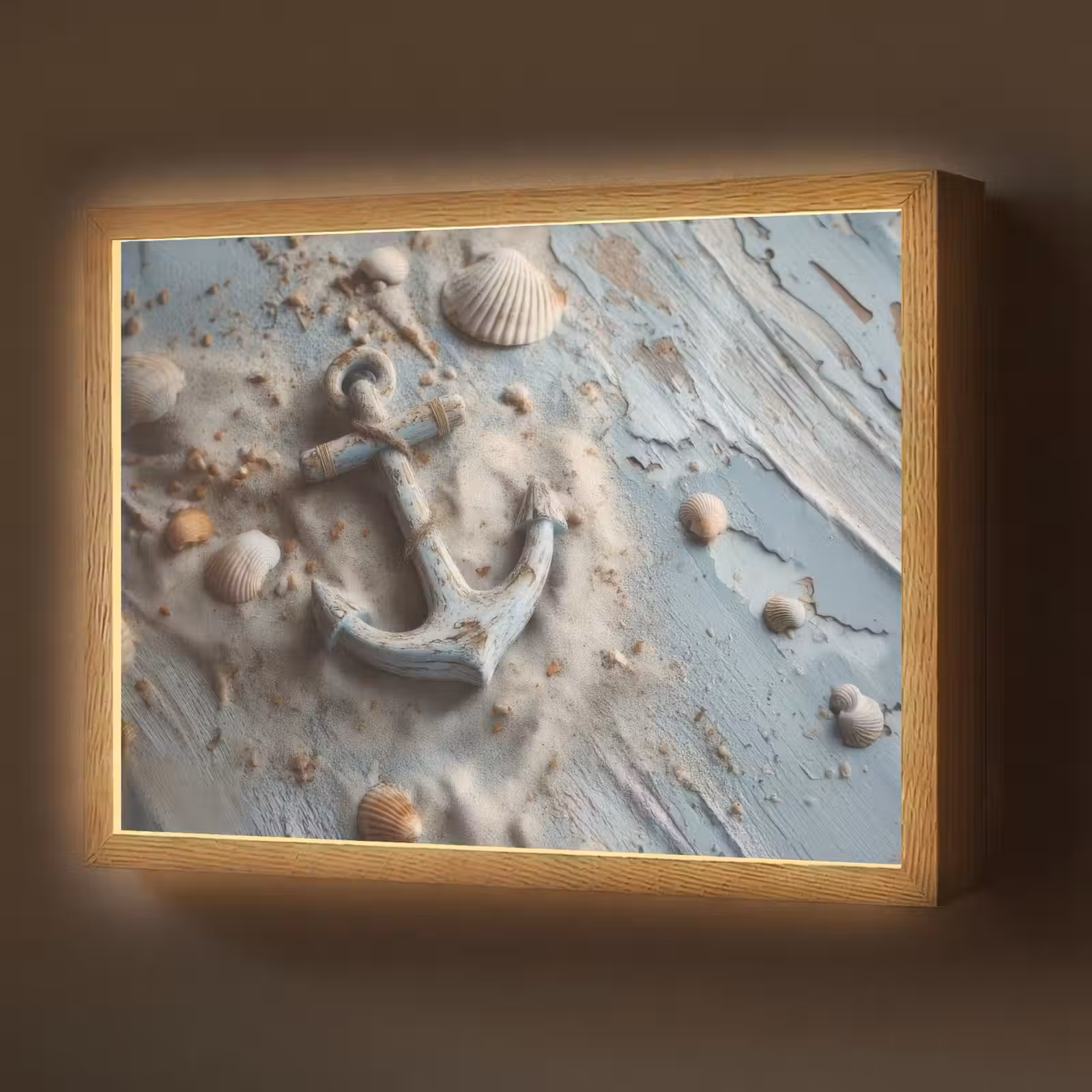 Lightbox - Wandlamp - Anker - Hout - Schelpen - Zand — 1