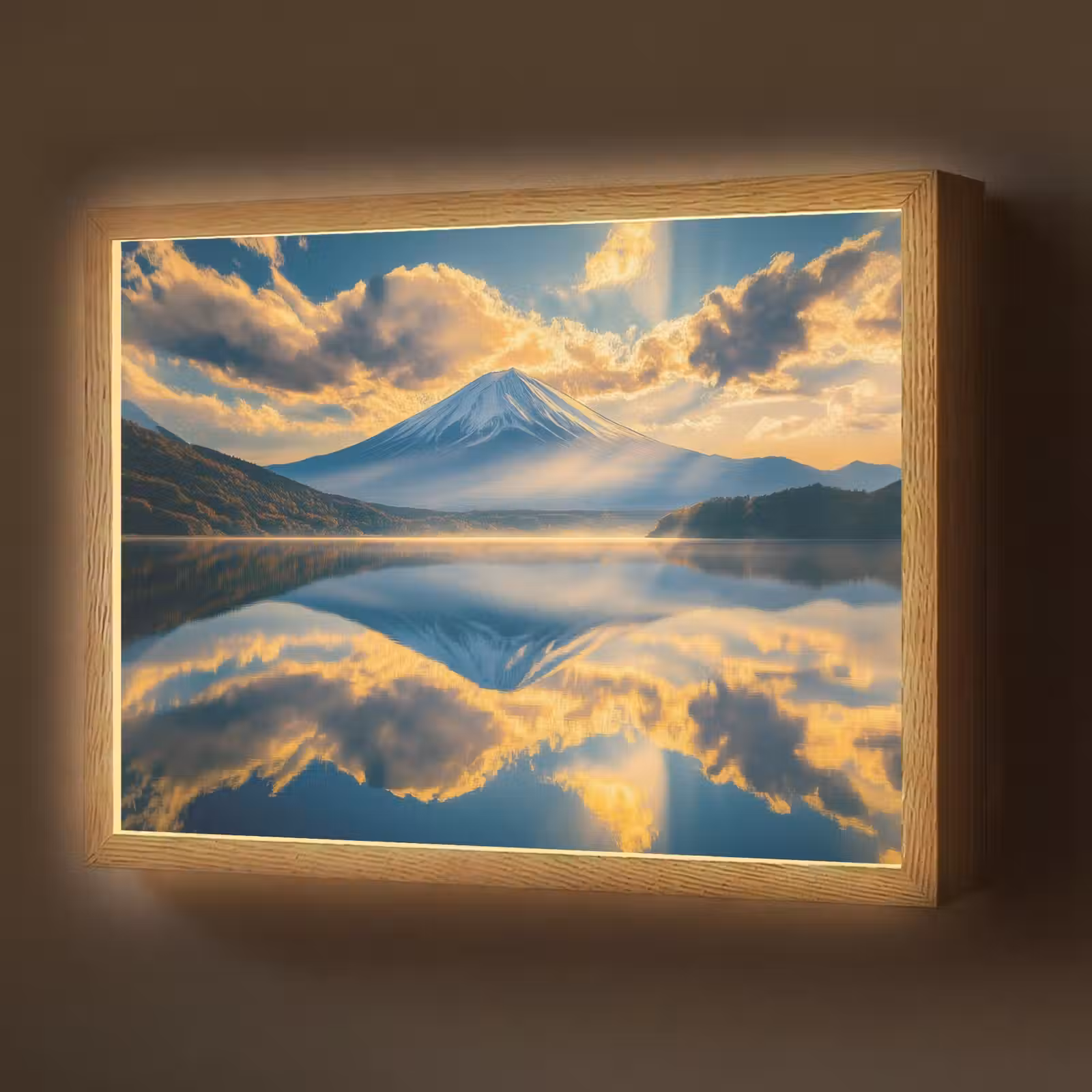 Lightbox - Wandlamp - Berg - Rivier - Zonsondergang — 1
