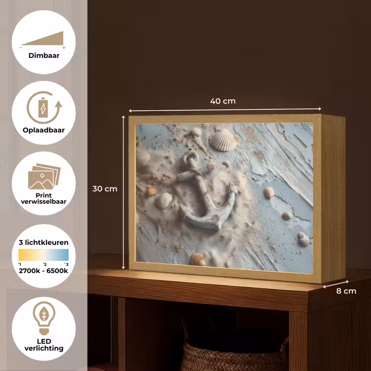 Lightbox - Wandlamp - Anker - Hout - Schelpen - Zand — 10