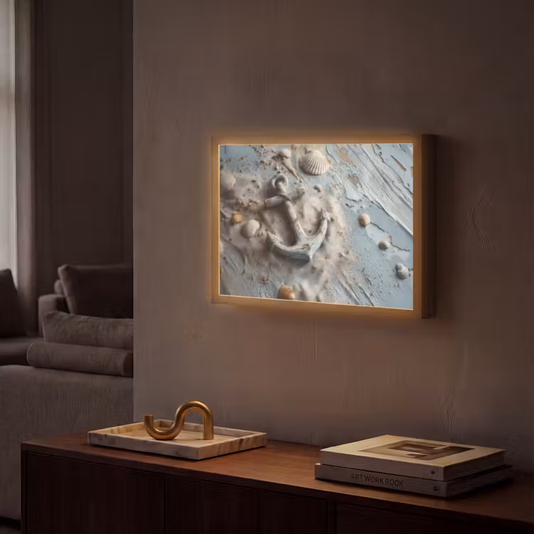Lightbox - Wandlamp - Anker - Hout - Schelpen - Zand — 2