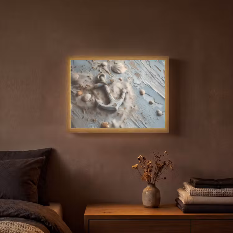 Lightbox - Wandlamp - Anker - Hout - Schelpen - Zand — 3