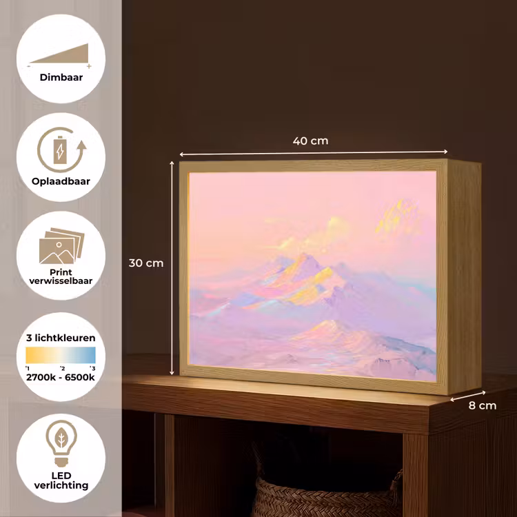 Lightbox - Wandlamp - Bergtoppen - Wolken - Dromerig — 10