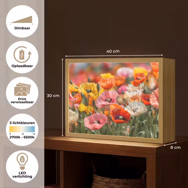 Lightbox - Wandlamp - Bloemenveld - Klaprozen - Kleurrijk — 10