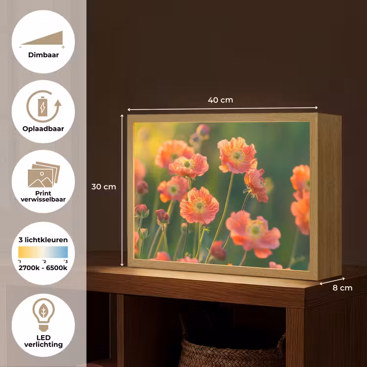 Lightbox - Wandlamp - Bloemenveld - Zonnestralen - Oranje — 10