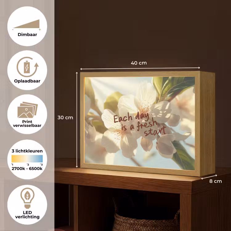 Lightbox - Wandlamp - Bloesems - Zonlicht - Quote - Wit — 10