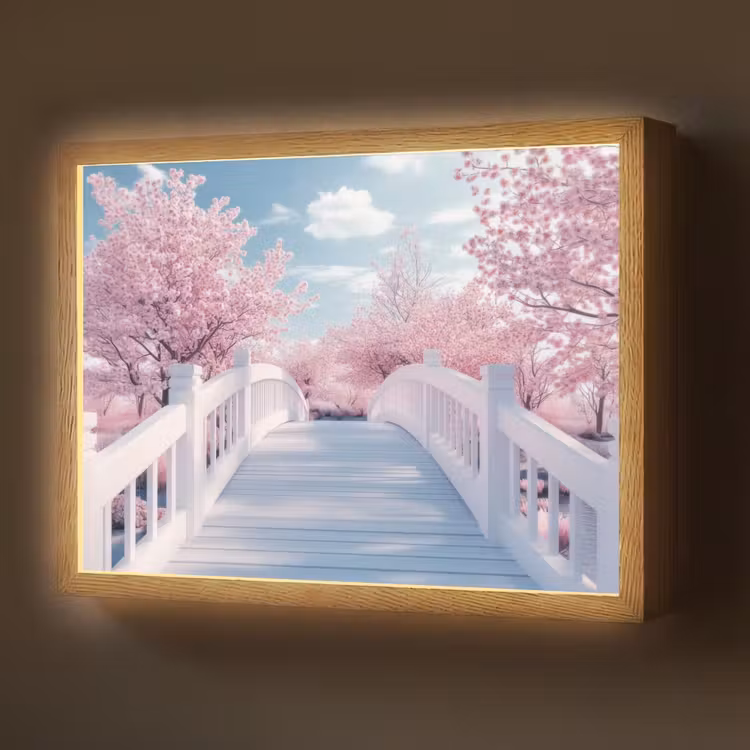 Lightbox - Wandlamp - Brug - Kersenbomen - Wit — 1