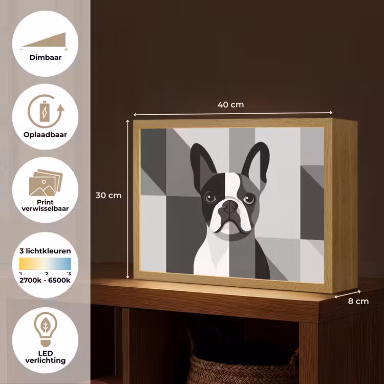 Lightbox - Wandlamp - Buldog - Zwart - Abstract - Vlakken — 10