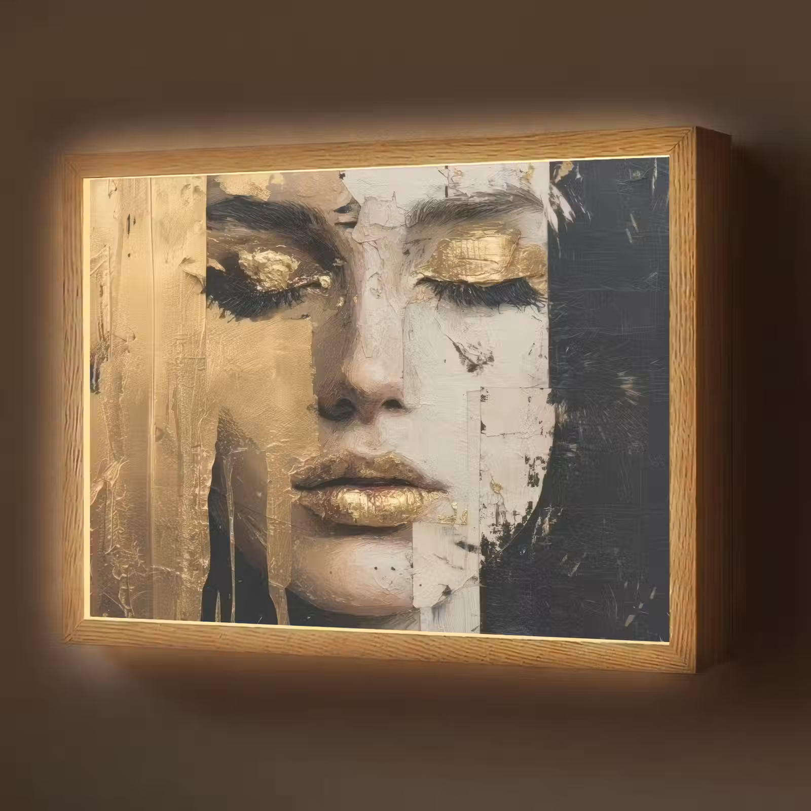 Lightbox - Wandlamp - Abstract - Goud - Gezicht - Lippen — 1