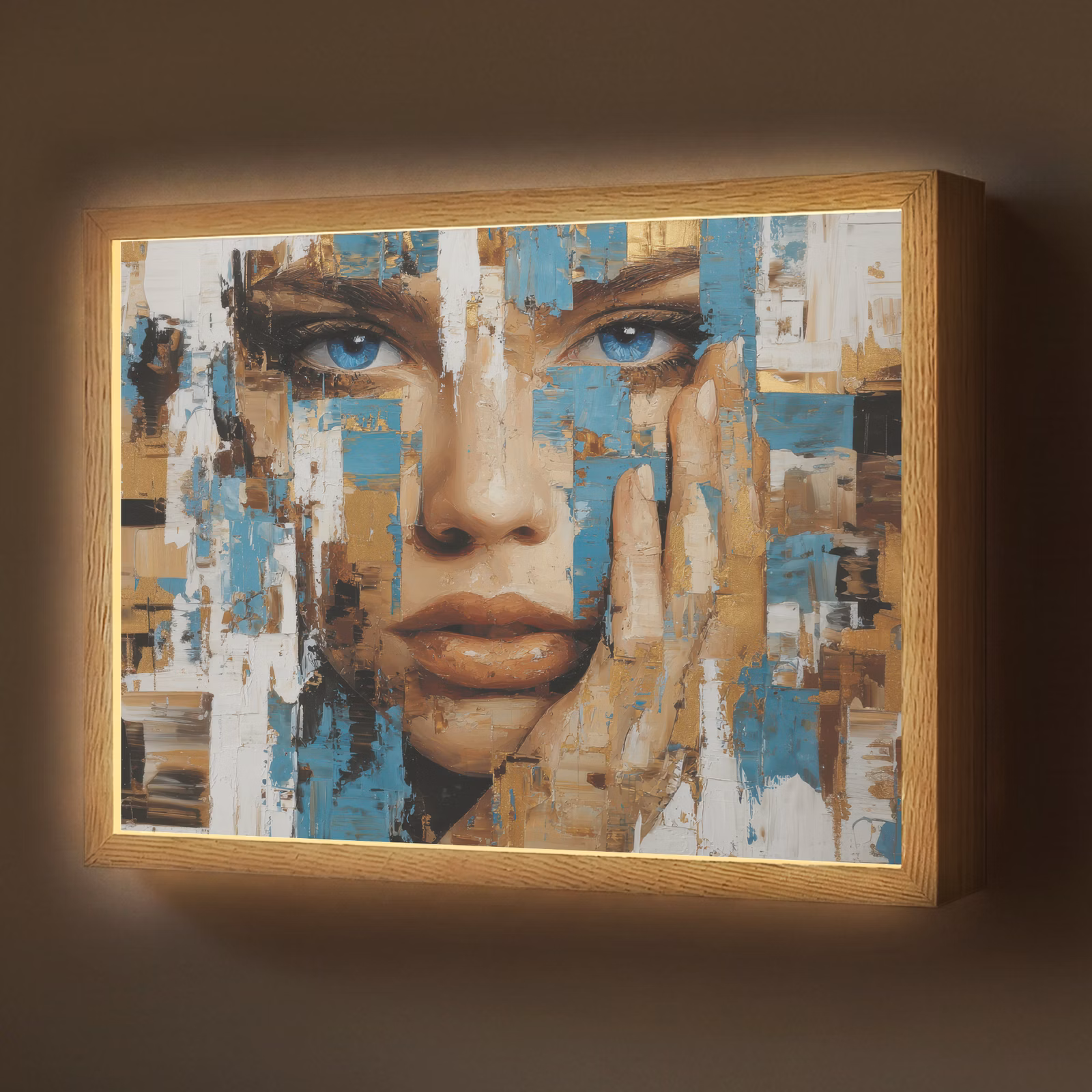 Lightbox - Wandlamp - Abstract - Penseelstreken - Blauw - Gezicht — 1