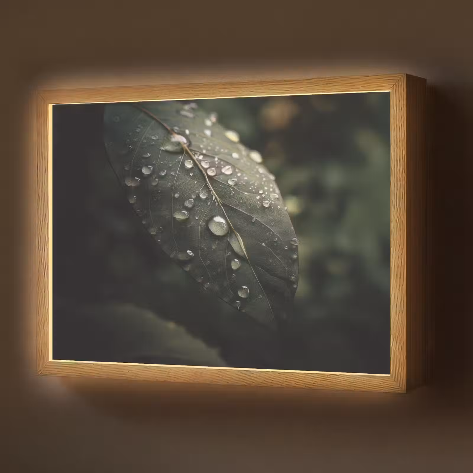 Lightbox - Wandlamp - Blad - Groen - Nerven - Regendruppels — 1