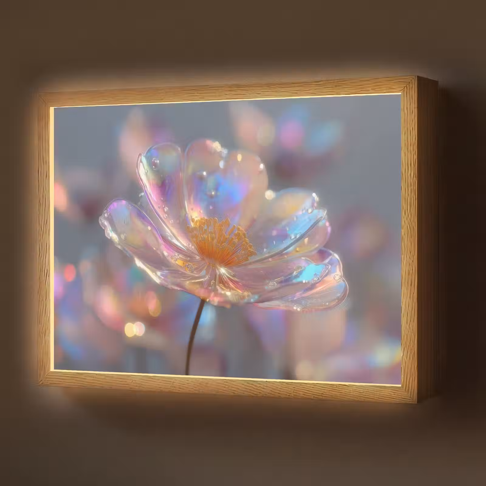 Lightbox - Wandlamp - Bloem - Transparant - Pastelkleuren - Druppels — 1