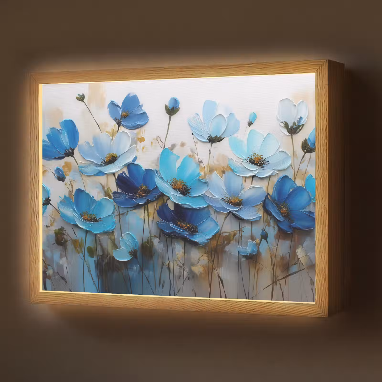 Lightbox - Wandlamp - Bloemen - Schilderij - Blauw — 1