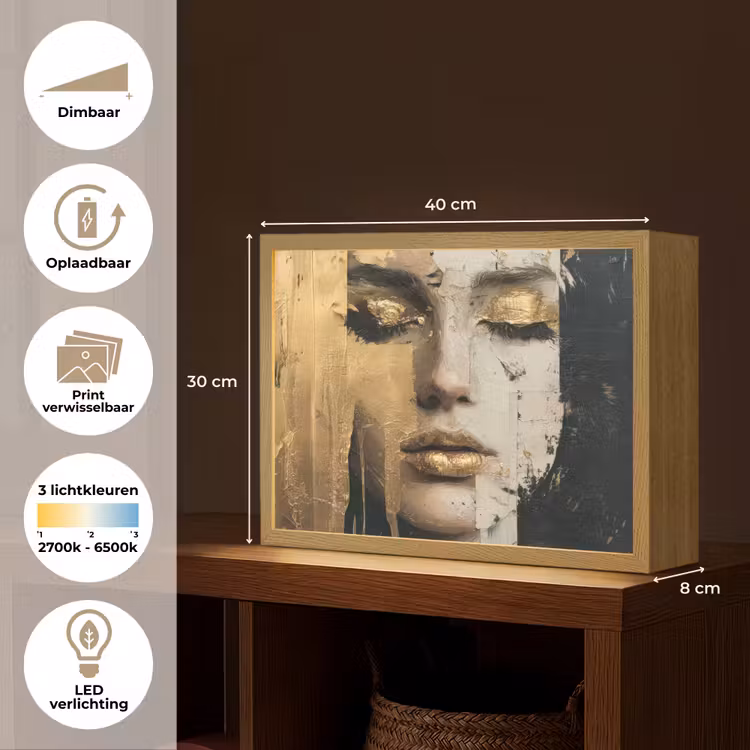 Lightbox - Wandlamp - Abstract - Goud - Gezicht - Lippen — 10