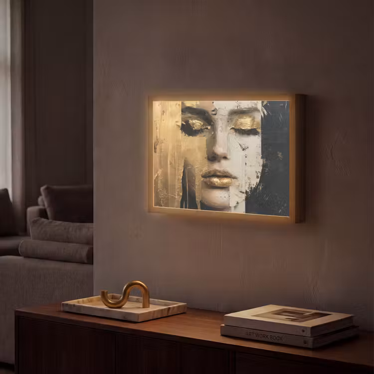 Lightbox - Wandlamp - Abstract - Goud - Gezicht - Lippen — 2