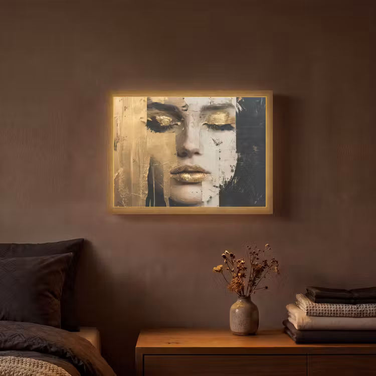 Lightbox - Wandlamp - Abstract - Goud - Gezicht - Lippen — 3