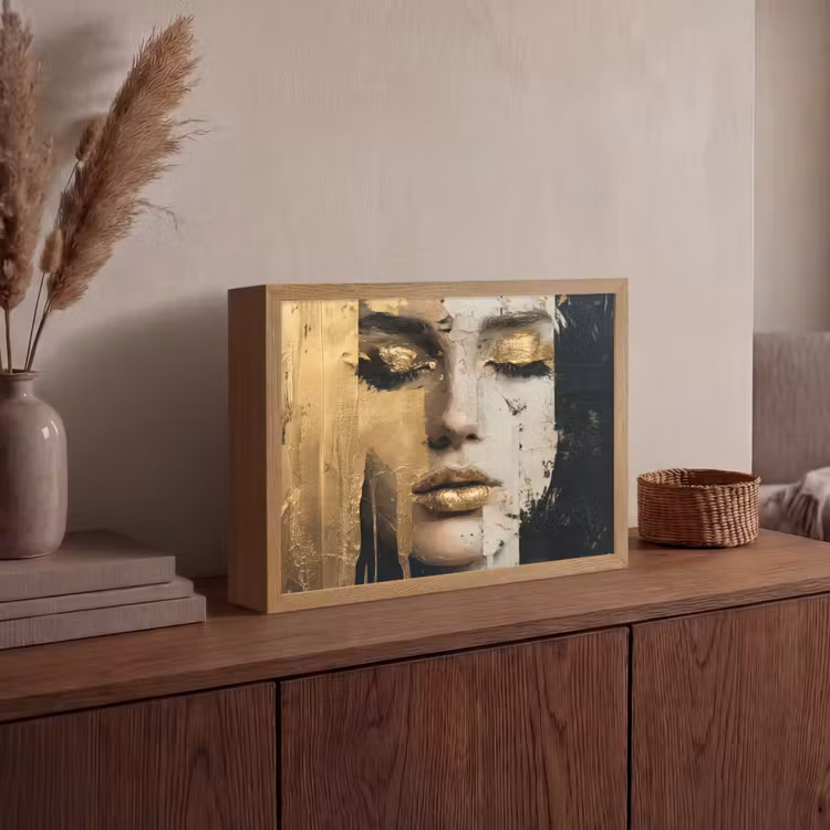 Lightbox - Wandlamp - Abstract - Goud - Gezicht - Lippen — 4