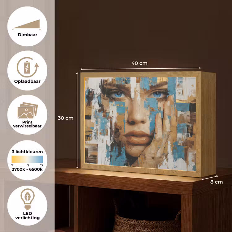 Lightbox - Wandlamp - Abstract - Penseelstreken - Blauw - Gezicht — 10