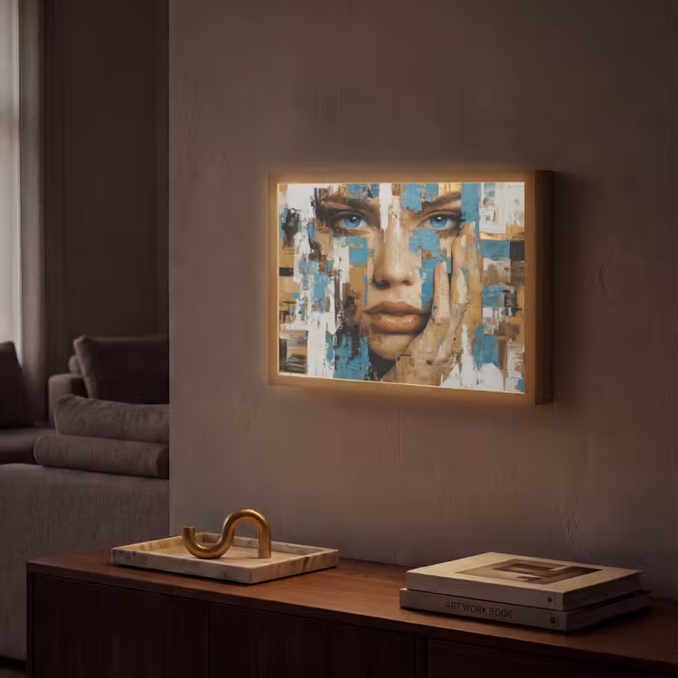 Lightbox - Wandlamp - Abstract - Penseelstreken - Blauw - Gezicht — 2