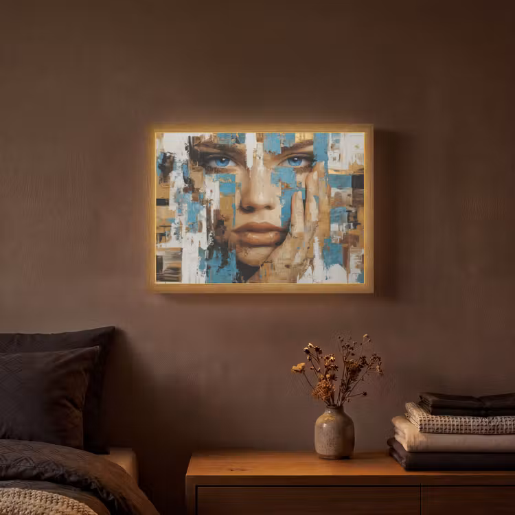 Lightbox - Wandlamp - Abstract - Penseelstreken - Blauw - Gezicht — 3