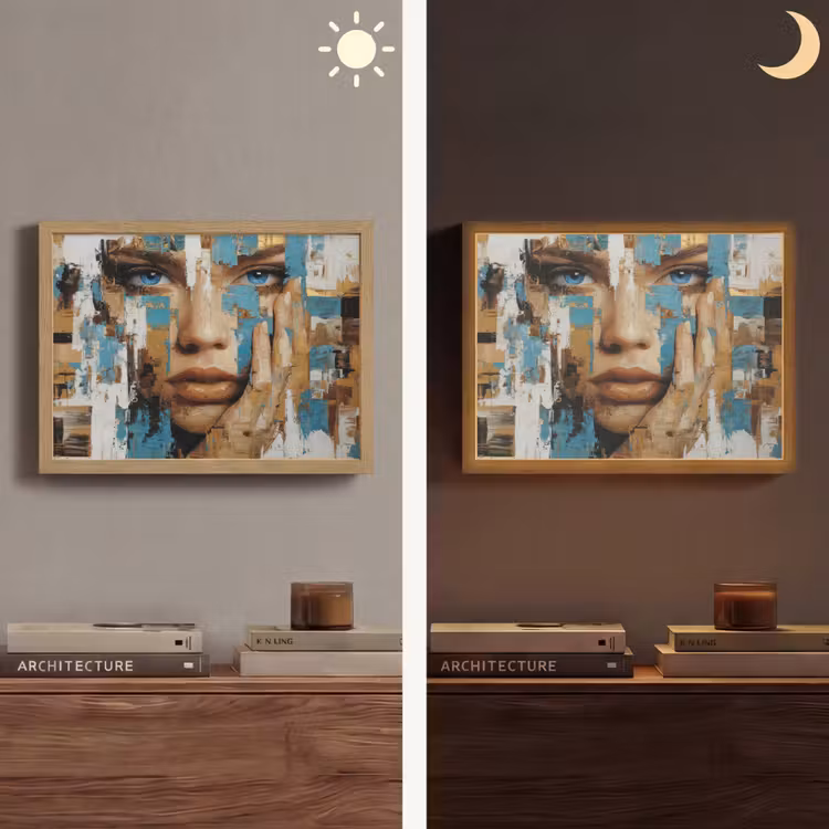 Lightbox - Wandlamp - Abstract - Penseelstreken - Blauw - Gezicht — 6