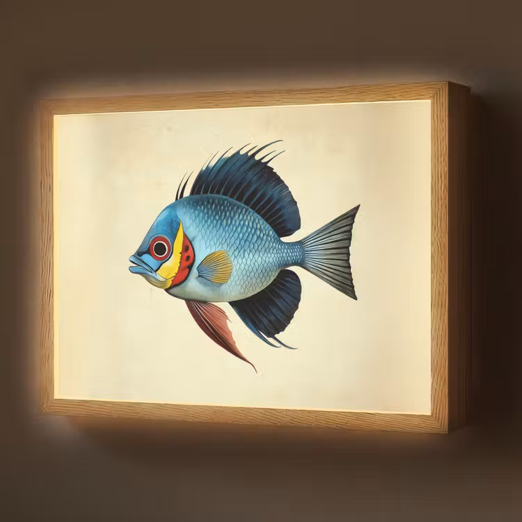 Lightbox - Wandlamp - Blauw - Kieuwen - Vis - Illustratie — 1