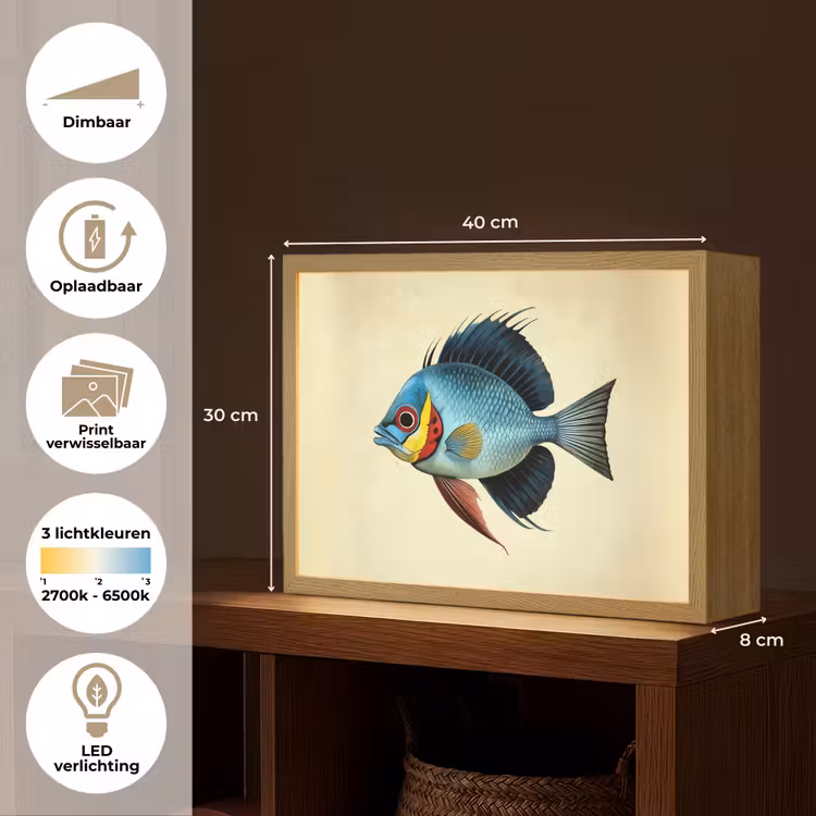 Lightbox - Wandlamp - Blauw - Kieuwen - Vis - Illustratie — 10