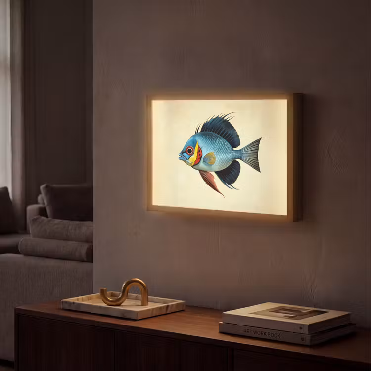 Lightbox - Wandlamp - Blauw - Kieuwen - Vis - Illustratie — 2