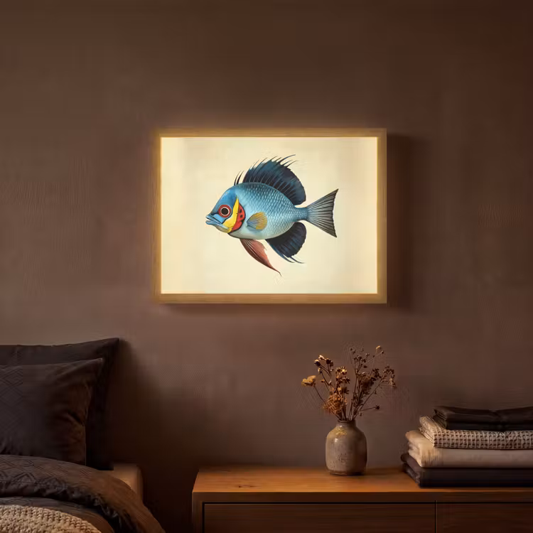 Lightbox - Wandlamp - Blauw - Kieuwen - Vis - Illustratie — 3