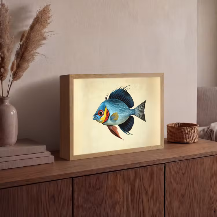 Lightbox - Wandlamp - Blauw - Kieuwen - Vis - Illustratie — 4