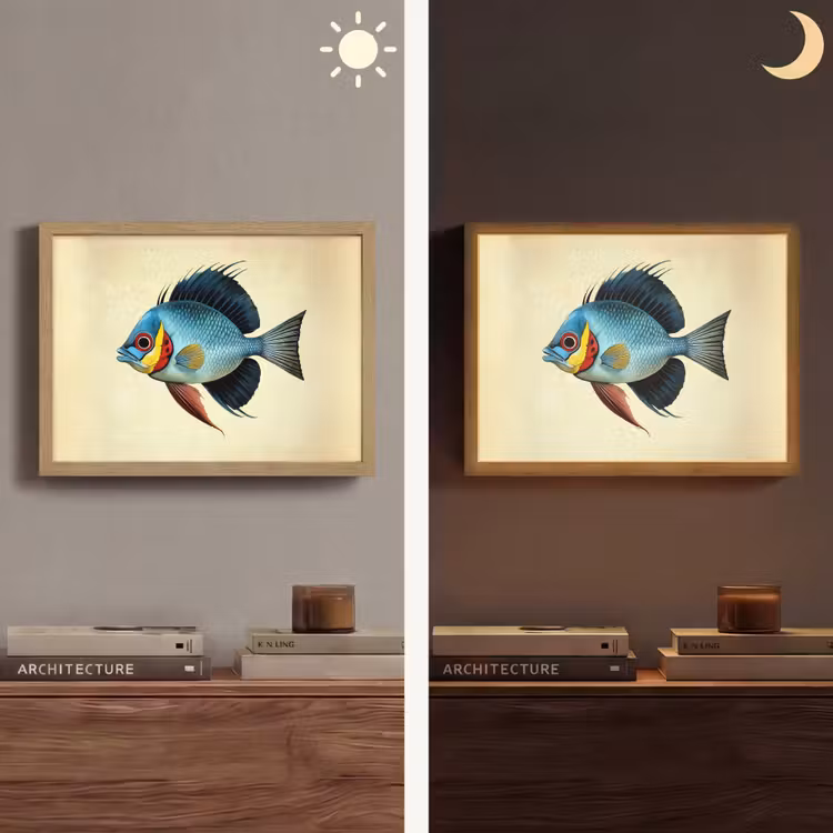Lightbox - Wandlamp - Blauw - Kieuwen - Vis - Illustratie — 6