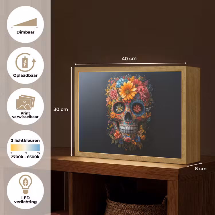 Lightbox - Wandlamp - Bloemen - Kleurrijk - Schedel — 10