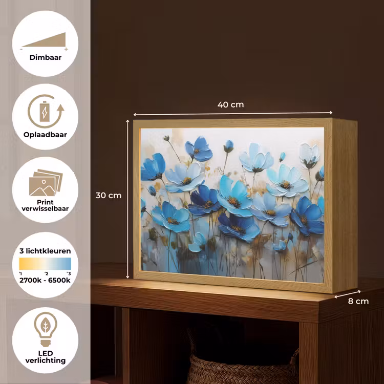 Lightbox - Wandlamp - Bloemen - Schilderij - Blauw — 10