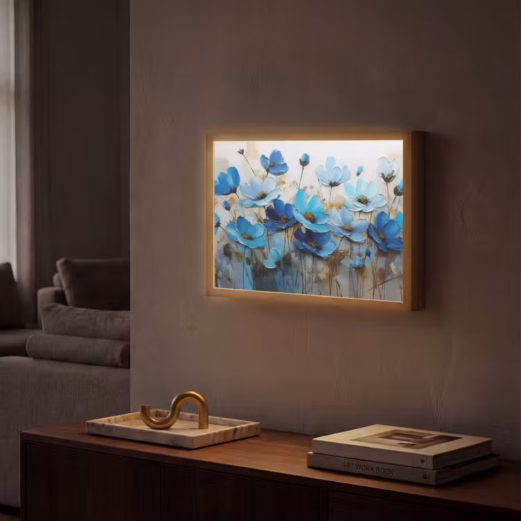 Lightbox - Wandlamp - Bloemen - Schilderij - Blauw — 2
