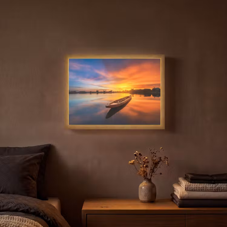 Lightbox - Wandlamp - Boot - Water - Zonsondergang - Oranje - Water — 3