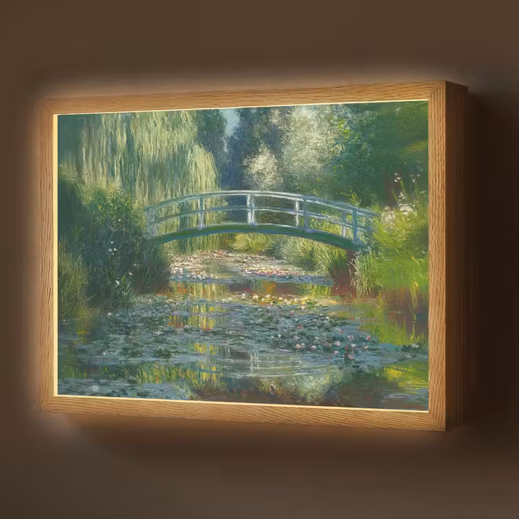 Lightbox - Wandlamp - Brug - Hout - Vijver - Waterlelies — 1