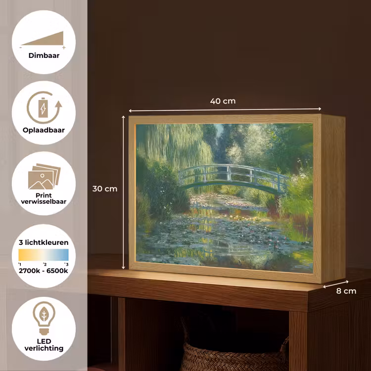 Lightbox - Wandlamp - Brug - Hout - Vijver - Waterlelies — 10