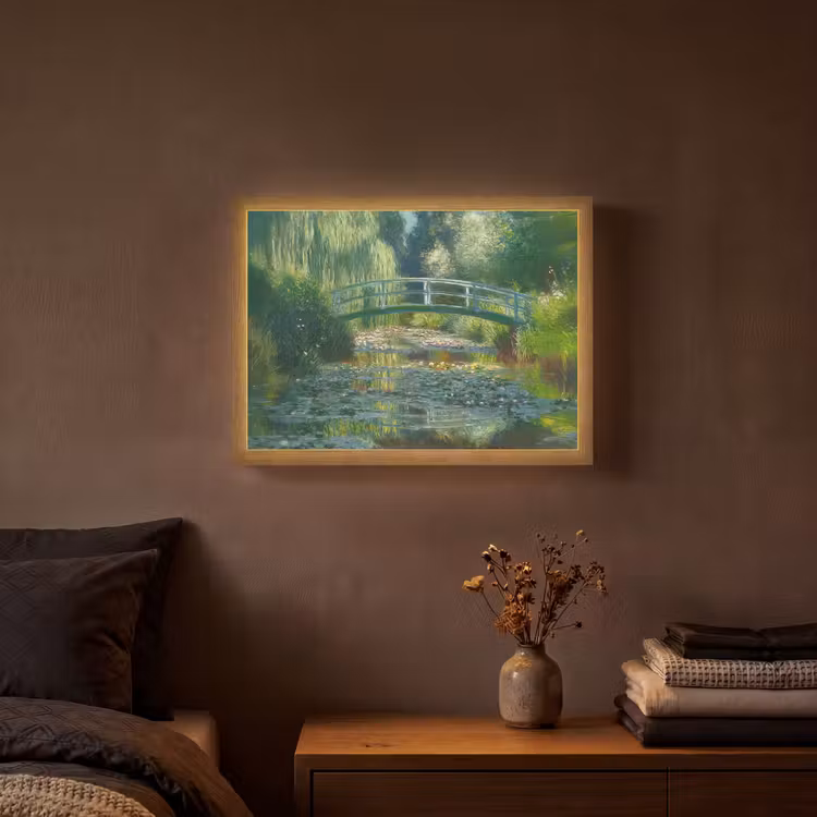 Lightbox - Wandlamp - Brug - Hout - Vijver - Waterlelies — 3