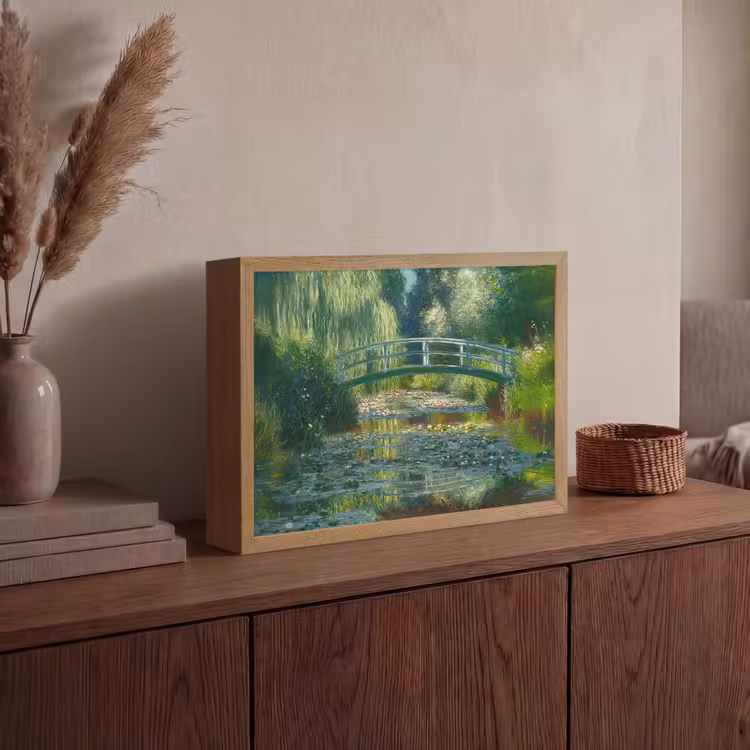 Lightbox - Wandlamp - Brug - Hout - Vijver - Waterlelies — 4