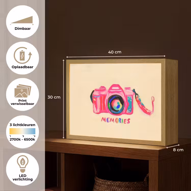 Lightbox - Wandlamp - Camera - Memories - Roze - Geschilderd — 10