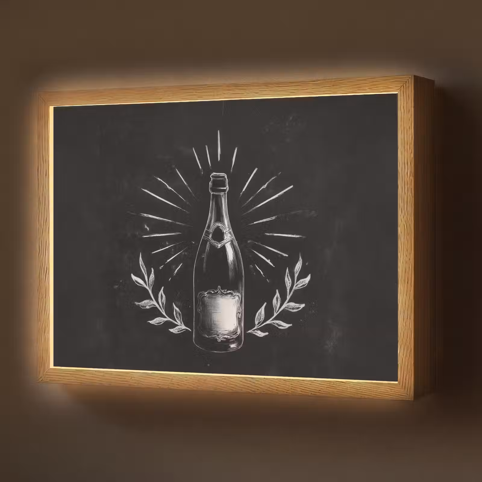 Lightbox - Wandlamp - Champagnefles - Lauriertakken - Zwarte achtergrond — 1