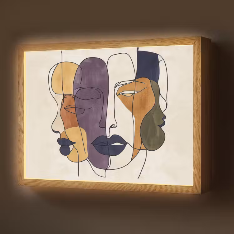 Lightbox - Wandlamp - Abstract - Overlappende gezichten - Paars - Donkergroen — 1