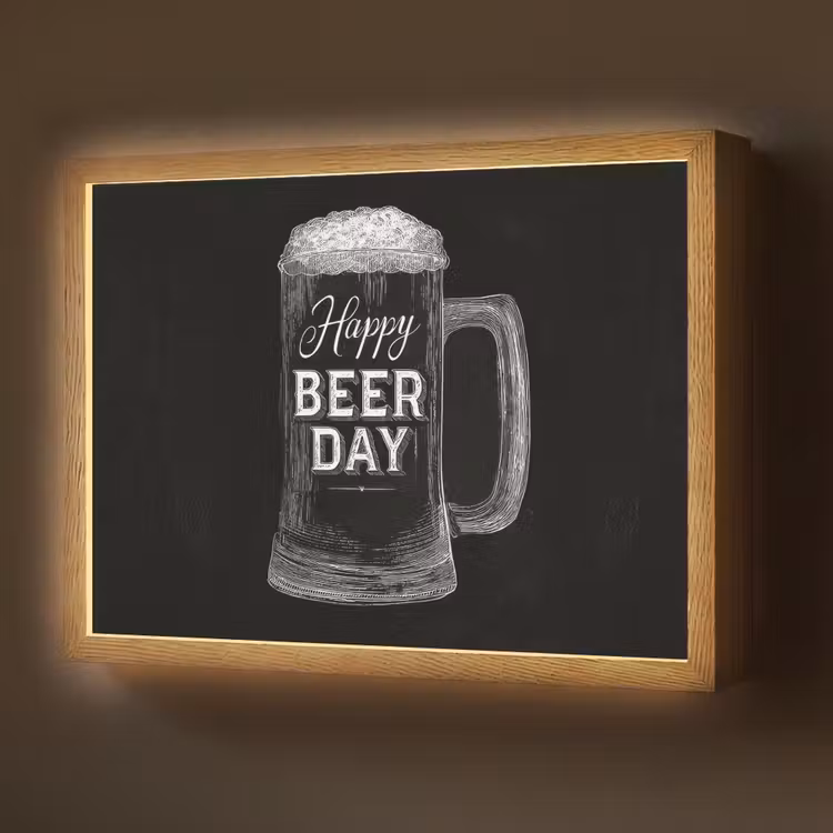 Lightbox - Wandlamp - Bierpul - Witte krijtletters - Happy beer day — 1