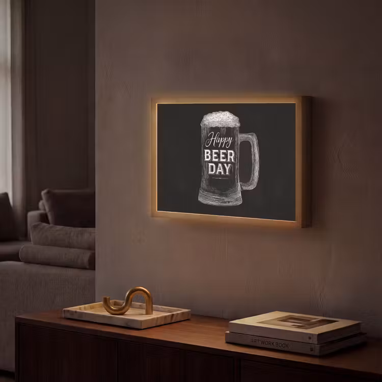 Lightbox - Wandlamp - Bierpul - Witte krijtletters - Happy beer day — 2