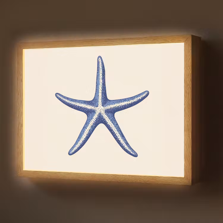 Lightbox - Wandlamp - Blauwe zeester - Minimalistisch - Beige — 1
