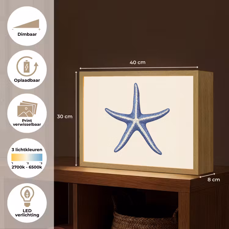 Lightbox - Wandlamp - Blauwe zeester - Minimalistisch - Beige — 10